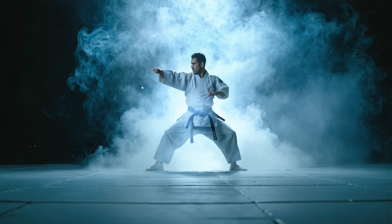 Kihon practice line in traditional dojo